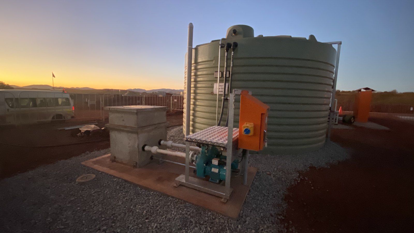 Grey water tank and pump station installed by WA Plumbing at a remote site